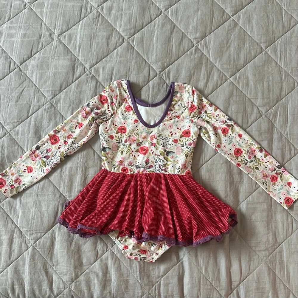 Cheeky Plum Floral Leotard with Red and Purple Accents- 5T - Picture 5 of 9